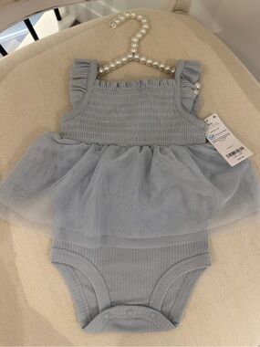 🦢 6 Mth Carter's Soft Ribbed Baby Tutu Bodysuit in Light Dusty Blue NWT